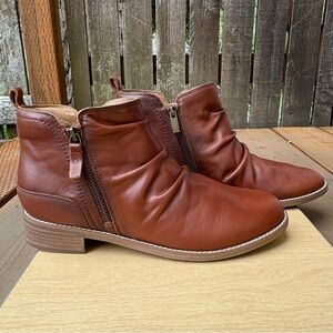 Earth Wm’s Etnadya Ruched Leather Ankle Boots In Medium Brown Sz 9.5